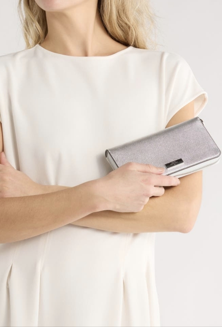 Kate Spade NY Kenzie Metallic Saffiano Leather Zip Wallet NWT